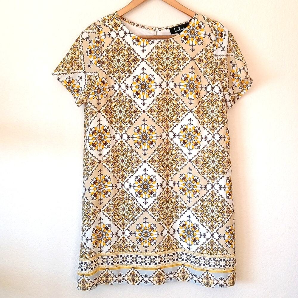 Lulus Dandy Lion Sunflower Print Yellow Mini Shift Dress - Picture 2 of 6